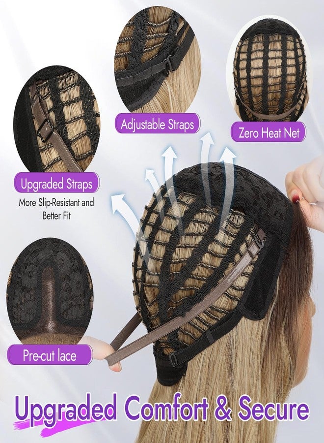 Eawwii Brown to Blonde Long Wavy Wig for Women, Pre-Cut HD Lace Natural Hairline, Glueless Middle Part, Synthetic Fiber for Daily and Party Use 18Inch - Image 5